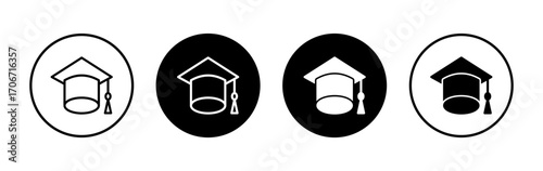 Education icon symbol for apps and websites. Graduation cap sign and symbol. Graduate. Students cap