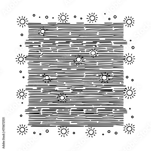 Abstract sun pattern vector design, black and white sunshine illustration, summer suns background art design