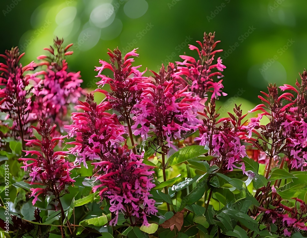 Fototapeta premium Vibrant pink flowers in a garden setting (1)