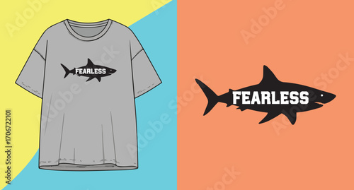 Graphic t shirt design with a fearless shark illustration