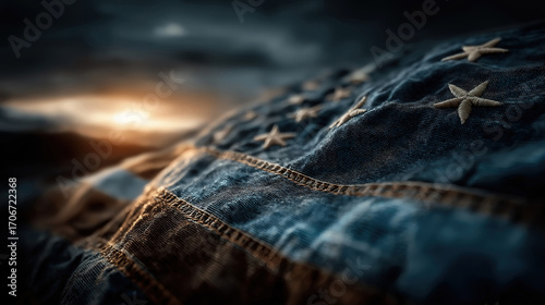 American flag with thin blue line over sunset honoring officers for law enforcement appreciation