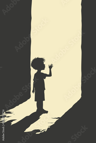 Child Silhouette in Light with Shadow – Psychology, Fear and Conceptual Vector Illustration