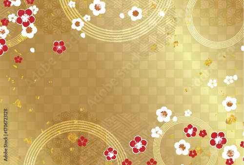 和柄　梅　年賀状　金　背景	