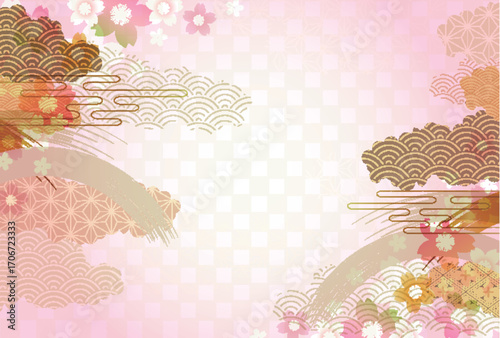和柄　桜　年賀状　金　背景	