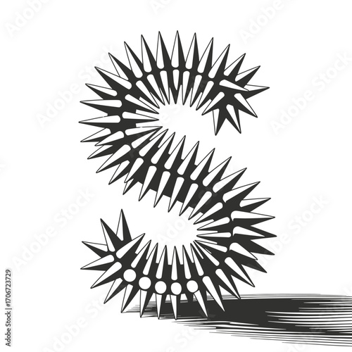 Creative design of spiky letter S showcased on a plain background highlighting its unique structure and artistic style