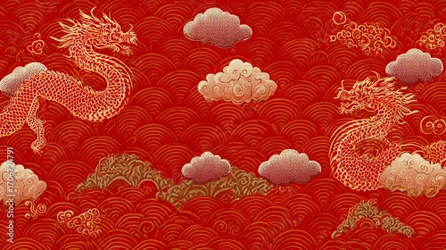 Background chinese new year banner vector pattern dragon scales and cloud