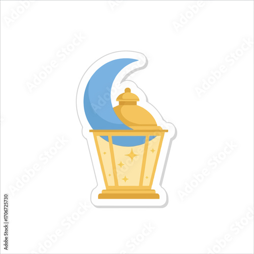Minimalist Eid Lantern and Moon Flat Vector for Ramadan Celebration