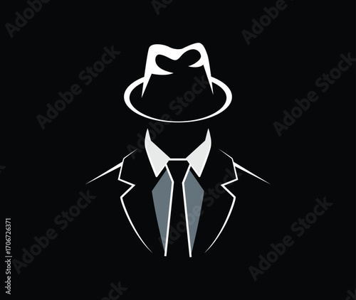 Mafia Spy Man Logo Tuxedo Suit Icon	
