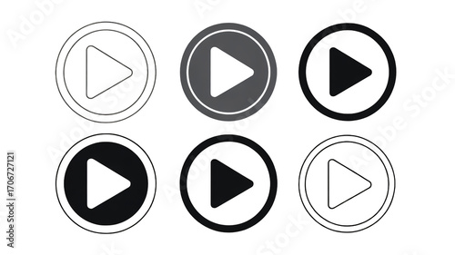 Modern play button icons for digital media and UI design
