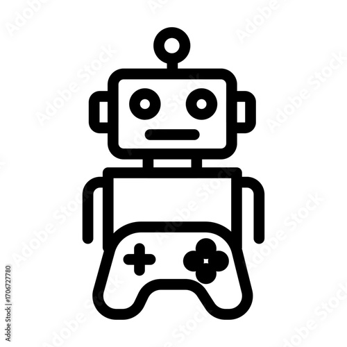 Robot Gamer Line Icon of Artificial Intelligence (Gaming) Icon Set