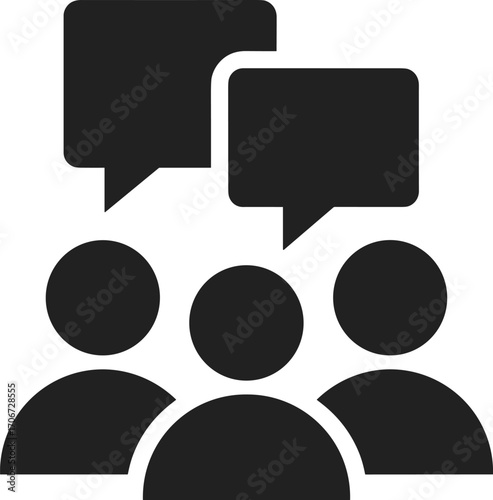 Group communication icon illustration, people with speech bubbles, teamwork conversation