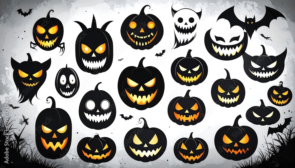 Fototapeta premium Halloween pumpkin faces, spooky