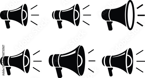Megaphone icons illustration for marketing, communication, promotion, advertising, announcement and public relations, loudspeaker symbol design, business notification and digital media alert vector