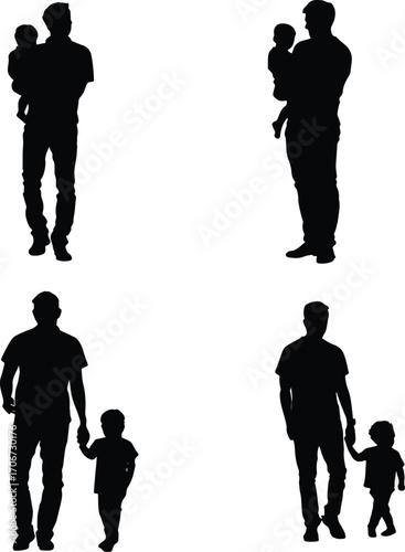 Collection of diverse dad silhouettes representing fatherhood and family moments isolated on white background