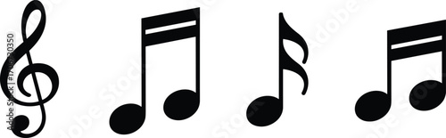 Musical notes and treble clef vector illustration, music symbols collection, melody rhythm icon design, creative sound art notation elements for audio graphics