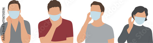 People wearing face masks incorrectly in various ways, flat vector illustration for health education, pandemic safety awareness, prevention, and medical guidance content