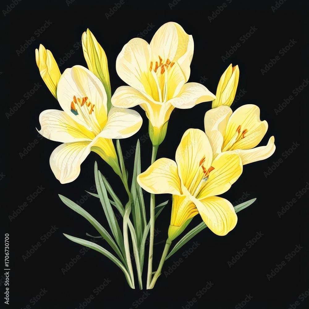Fototapeta premium an AI Image Generator, Elegant Illustration of Freesia Flowers