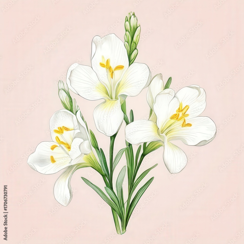 Fototapeta premium an AI Image Generator, Elegant Illustration of Freesia Flowers