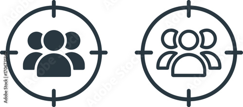 Target audience icon illustration, group of people inside focus circle, business marketing strategy, customer segmentation, team targeting, audience research, company analysis vector