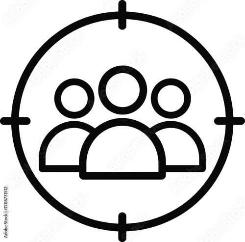 Target audience icon, group of people in focus, customer segmentation vector, marketing strategy, business communication, user community, customer focus illustration design