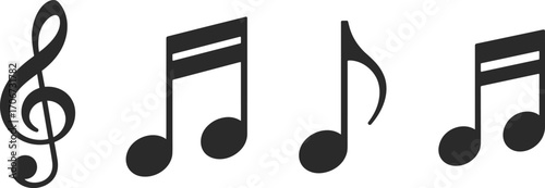 Treble clef and music notes vector illustration, sound melody icon collection, creative audio rhythm symbols, musical notation design elements for song art graphics