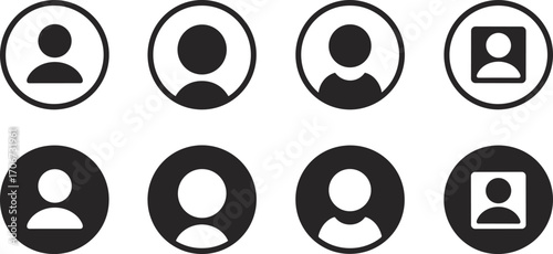User profile icons collection, avatar silhouette symbols, circle people pictogram set, social media account identification vector illustration, digital communication design elements