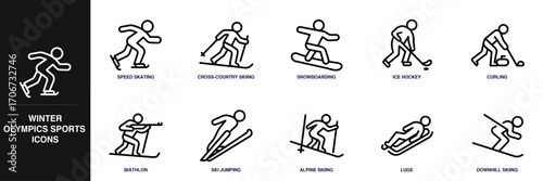 Winter Olympics Sports Line Icon Set