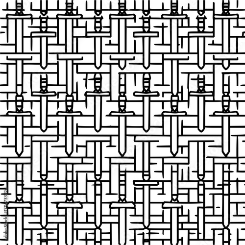 Seamless sword pattern vector design medieval weapon background warrior knight battle sharp blade texture graphic art
