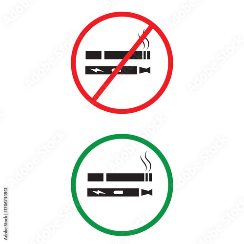 No vaping allowed smoking permitted signs. smoking and  vaping area or allowed symbol. Vector Illustration. 
.