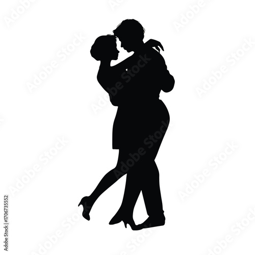 Diverse dancing couple silhouettes in various poses isolated on white background