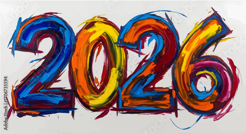 Colorful abstract painting of the year 2026 with vibrant brushstrokes