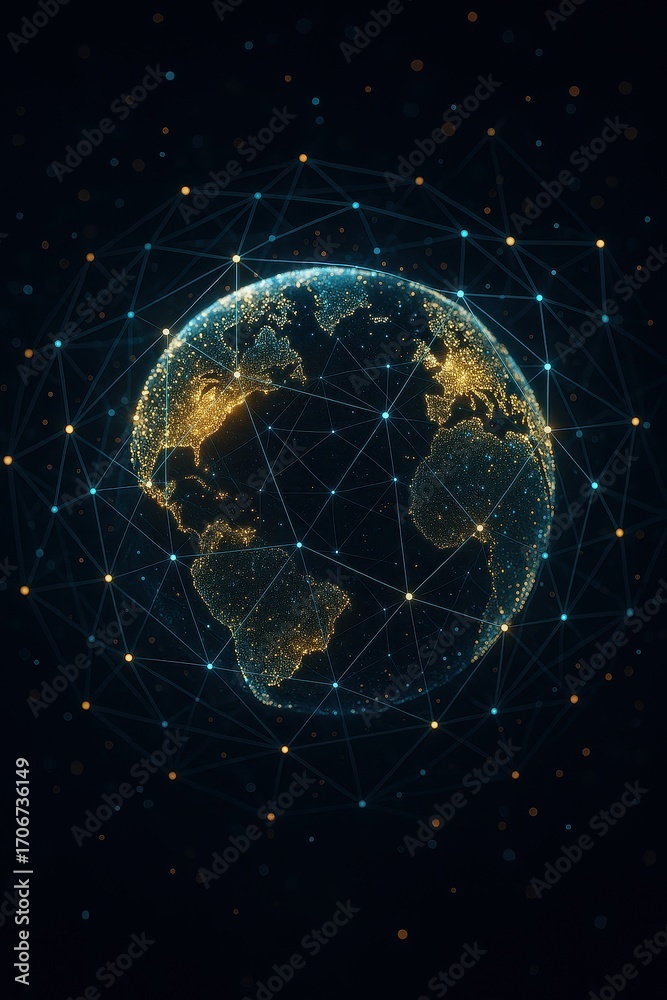 Obraz premium Futuristic digital sphere with interconnected network nodes and glowing particle connections