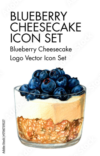 Blue berry cheesecake Logo vector Icon set 