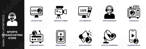 Sports Broadcasting Line Icon Set