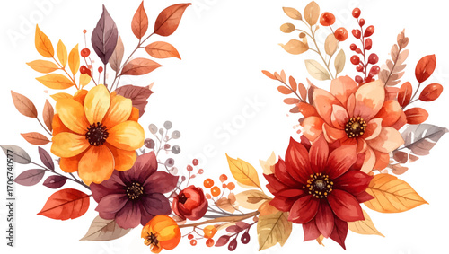 Autumn Floral Borders. Fall Flower Frame Artwork. Golden Fall Flowers Arrangement. Floral Wreath in Autumn Shades. Autumn Foliage and Flowers. Harvest-Themed Autumn Design