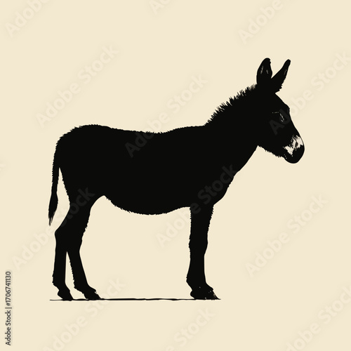 Collection of black and white donkey silhouettes isolated on white background