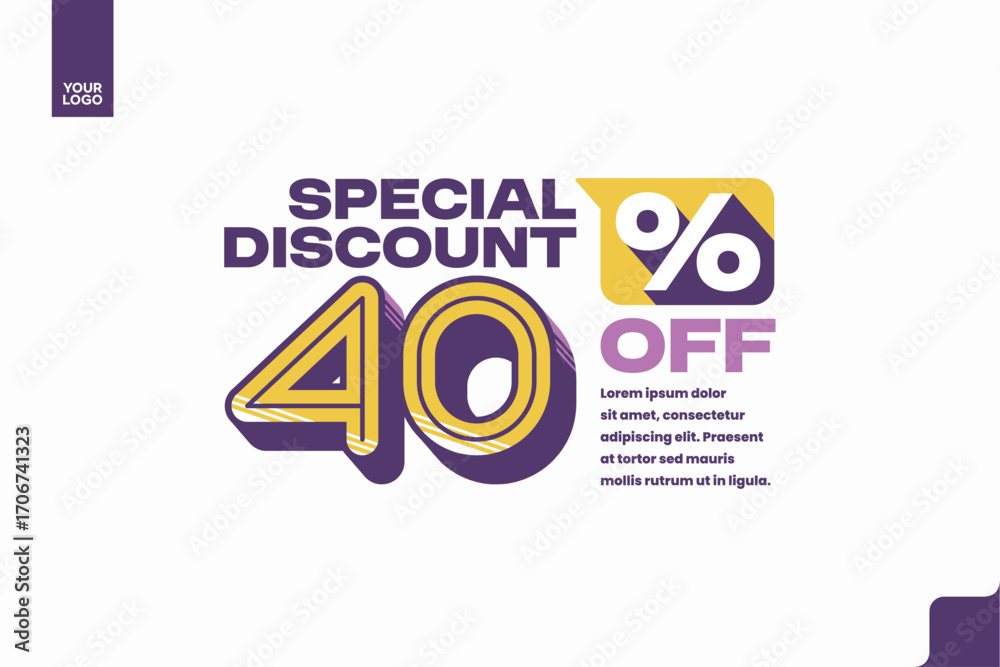 Fototapeta premium 40% Off Special Discount Banner with Modern Clean Sale Promotion Design on White Background