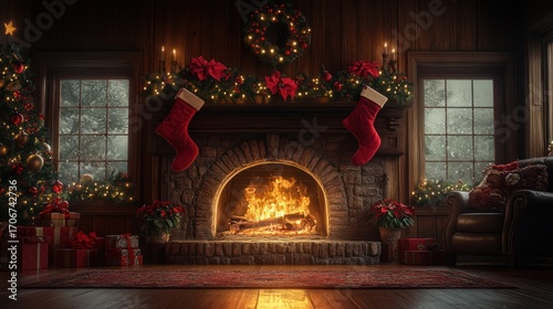 Cozy Christmas Fireplace Scene: A Warm Winter's Eve
