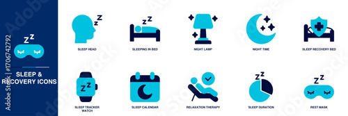Sleep & Recovery Blue Colored Outline Icon Set