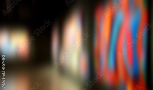 Art exhibition gallery generic background, colourful abstract painting on black background