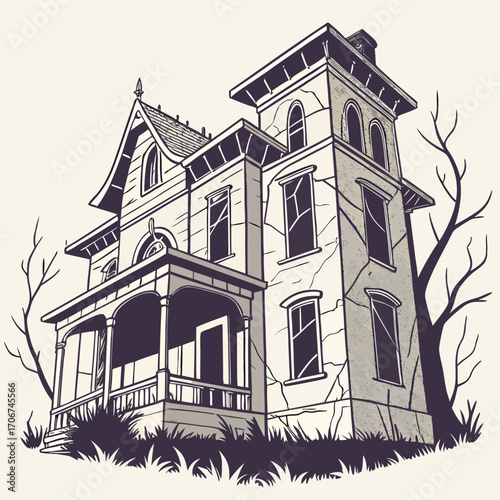 Abandoned Mansion with Broken Windows
