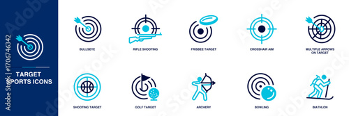 Target Sports Blue Colored Outline Icon Set