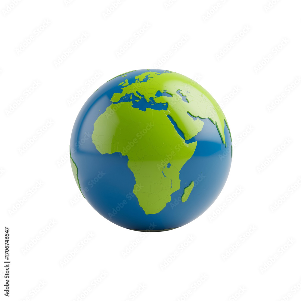 Fototapeta premium Glossy Three-Dimensional Rendering of Planet Earth showcasing Africa and Europe isolated