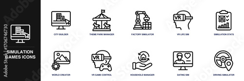 Simulation Games Line Icon Set