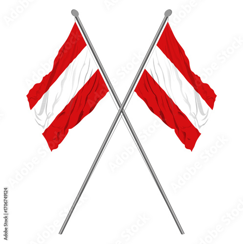 Illustration of the symmetrically crossed red and white Austrian flag, symbolizing unity, patriotism, and national pride. Suitable for Independence Day graphics, national celebration content, and cult