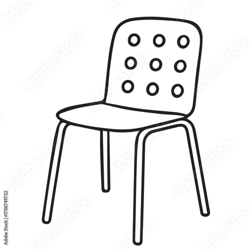 Minimalist vector illustration of a simple chair, presented in black and white with bold black outline, perfect for posters, brochures, and interior concepts.