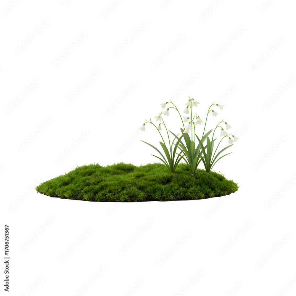 Fototapeta premium Delicate snowdrop flowers blooming on lush green moss, perfect for spring themed designs