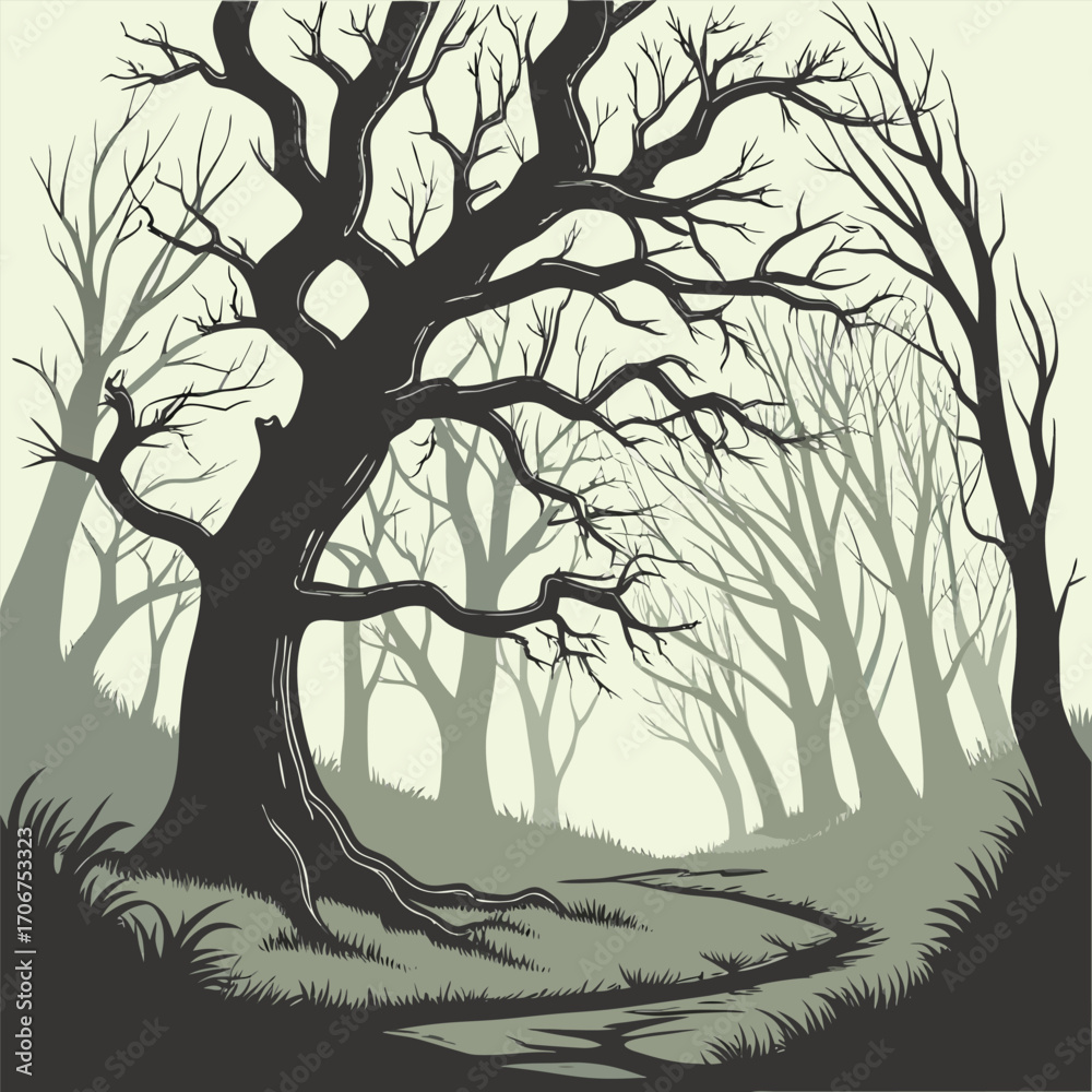 Fototapeta premium Haunted Forest with Twisted, Bare Trees