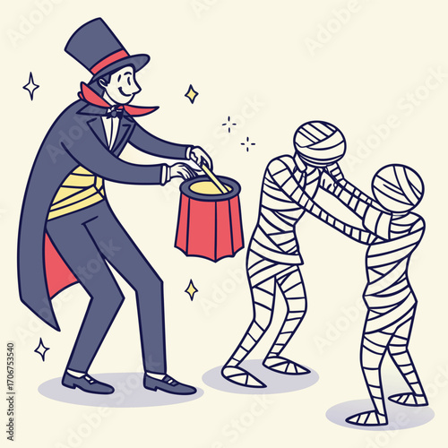 Mummy Performing Magic Tricks in a Hat