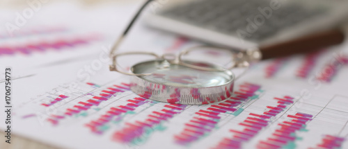 Eyeglasses & Magnifying Glass on Financial Charts